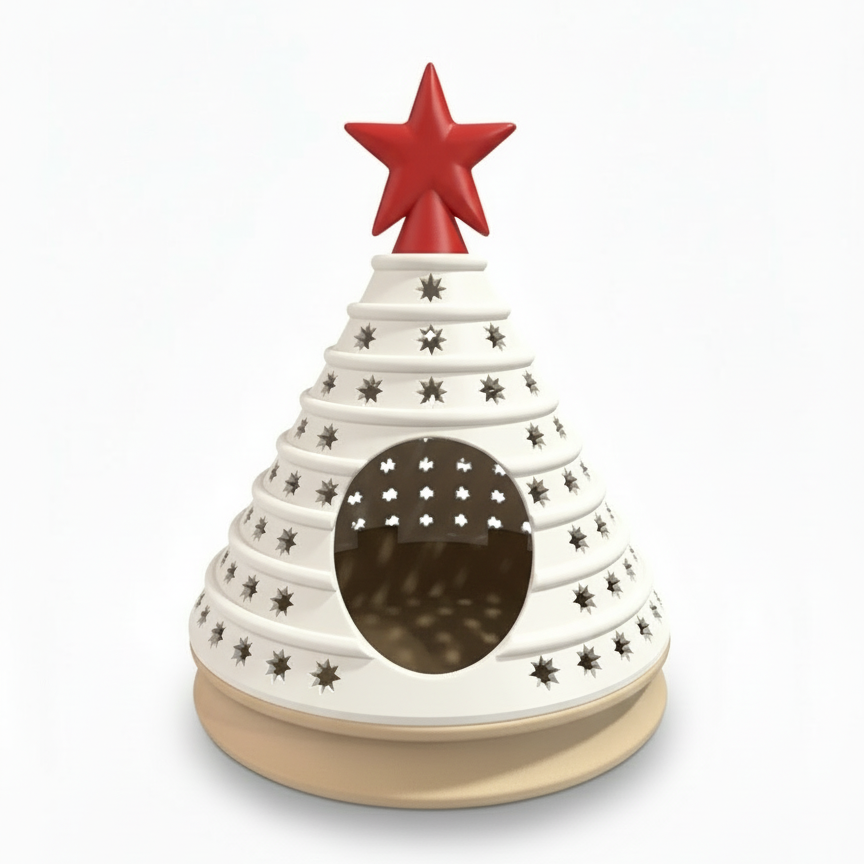 Witte kerstboom met rode piek